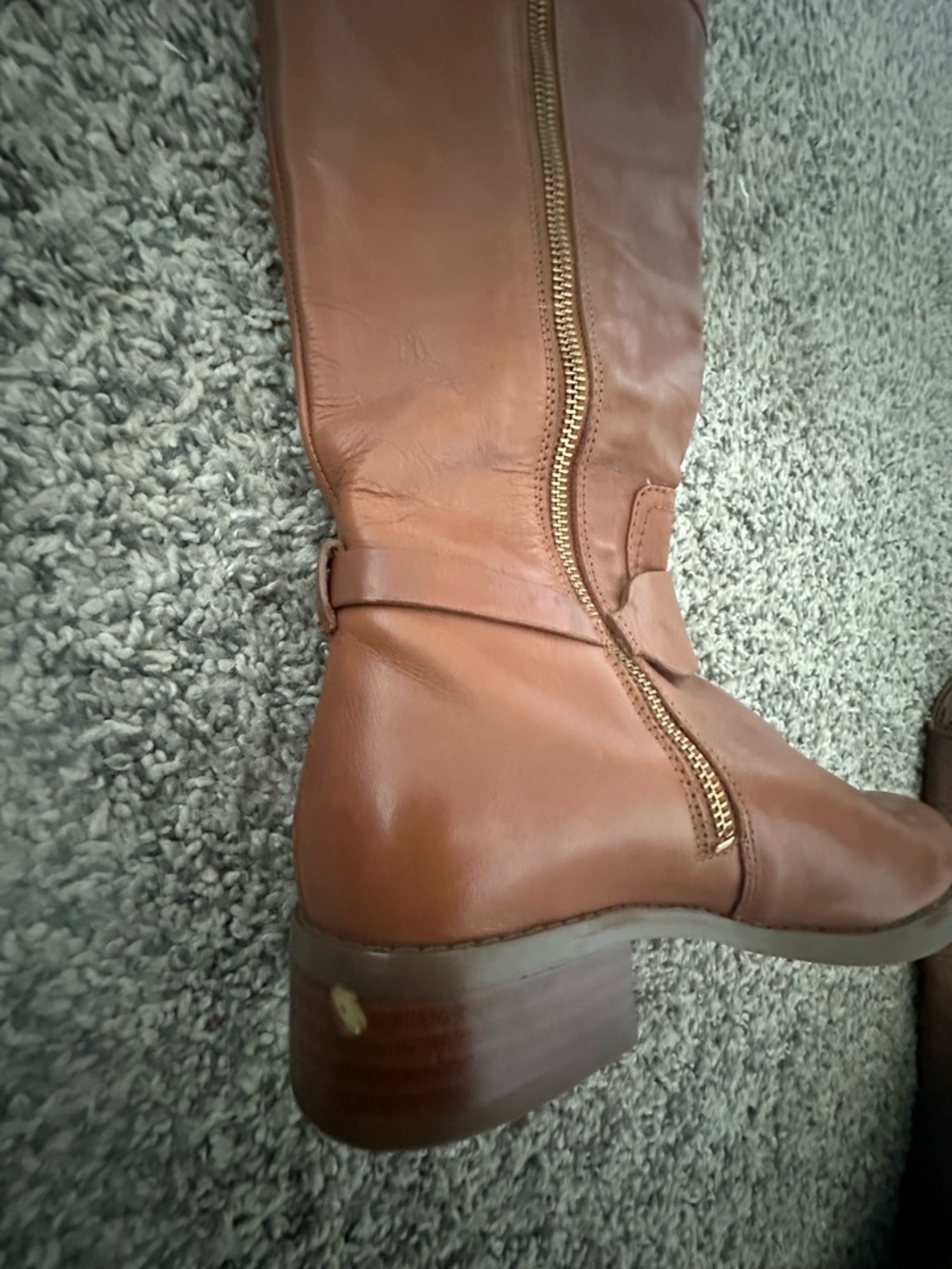 Michael Kors Brown Leather Riding Boots with Gold MK Emblem - Picture 5 of 10